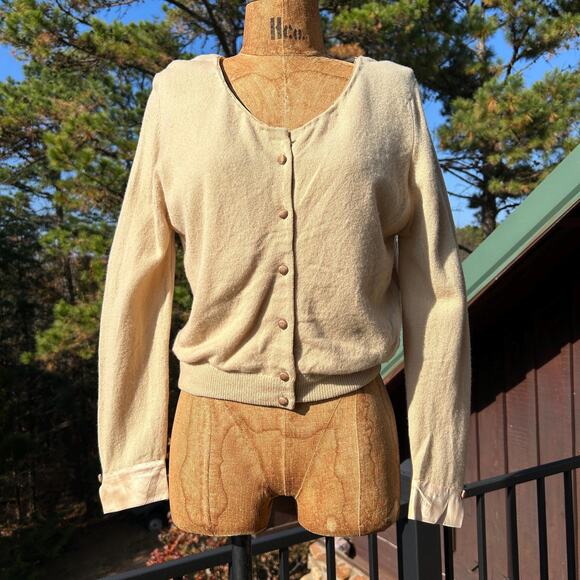 Vintage 50s Neutral Tone Cashmere Cardigan Sweater - Picture 1 of 7